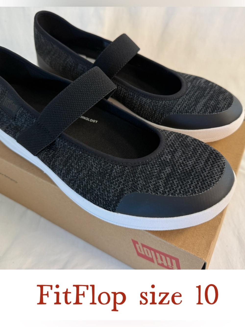 FitFlop Black Knit Mary Jane Casual Flats with White Sole